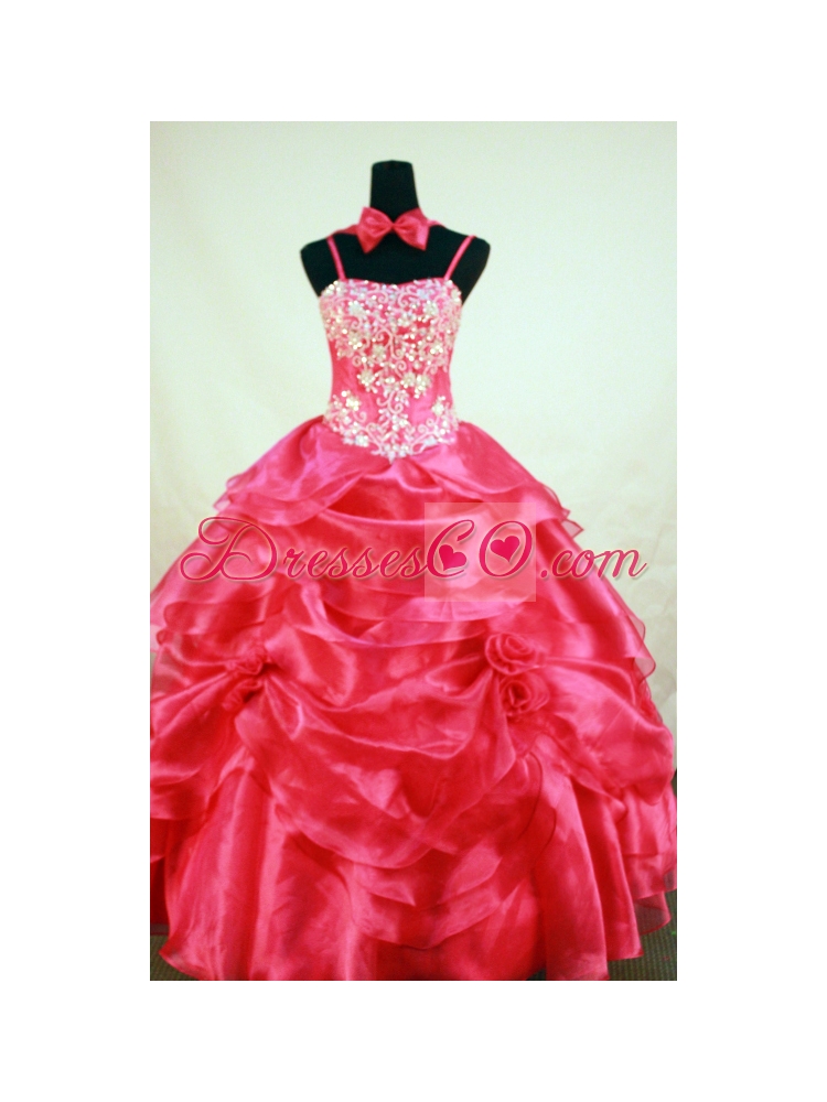 Red Beading and Hand Made Flowers For Little Girl Pageant Dresses