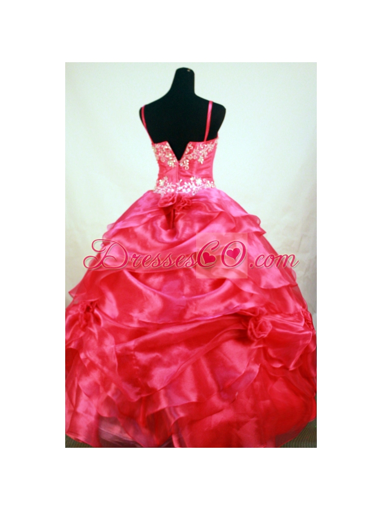 Red Beading and Hand Made Flowers For Little Girl Pageant Dresses