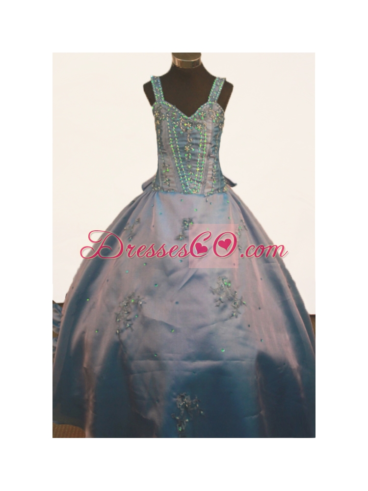 Affordable Beading And Appliques Decorate Bodice Ball Gown Little Girl Pageant Dress Strap Long