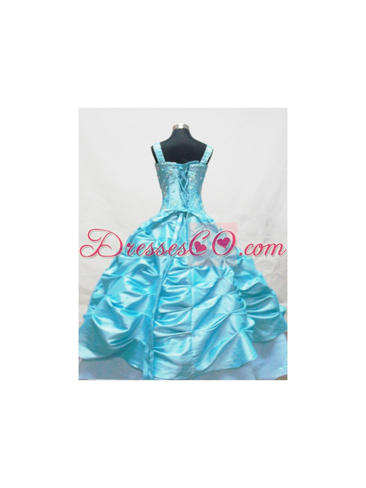 Baby Blue Little Girl Pageant DressWith Appliques and Pick-ups