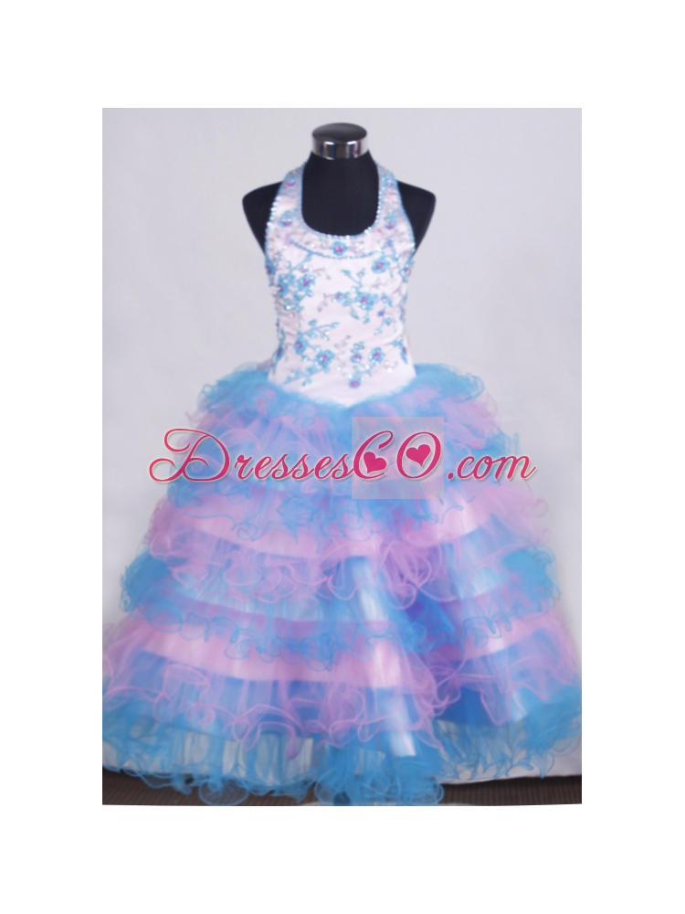 Beading and Appliques For Little Girl Pageant DressWith Ruffled Layers
