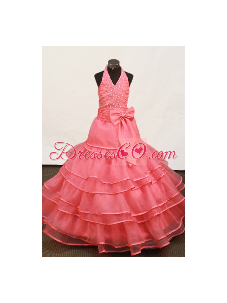 Beautiful Beading And Ruffled Layers Ball Gown Hater Little Girl Pageant Dress Long