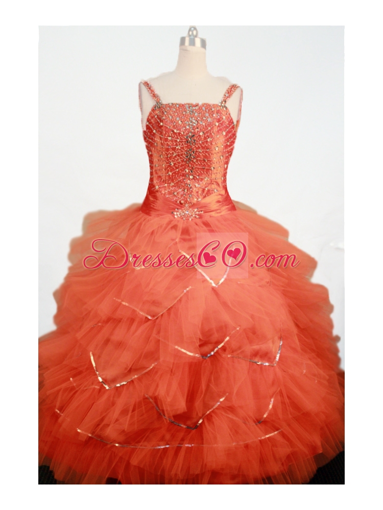 Beautiful Beading Decorate Up Bodice Little Girl Pageant Dress Ball Gown Straps Long