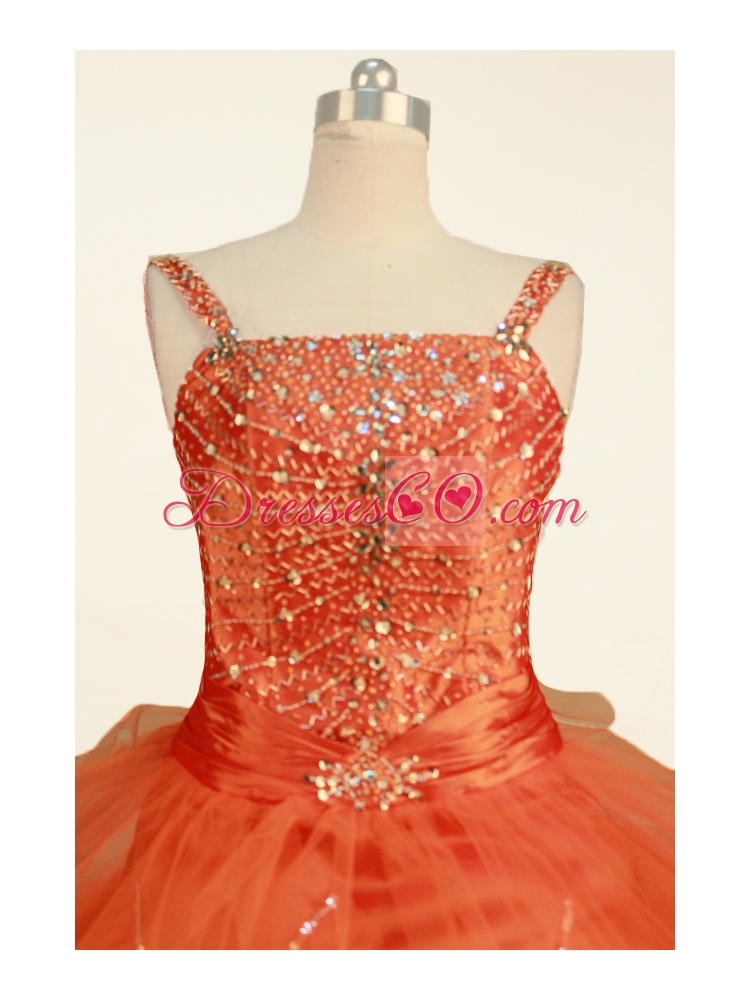 Beautiful Beading Decorate Up Bodice Little Girl Pageant Dress Ball Gown Straps Long