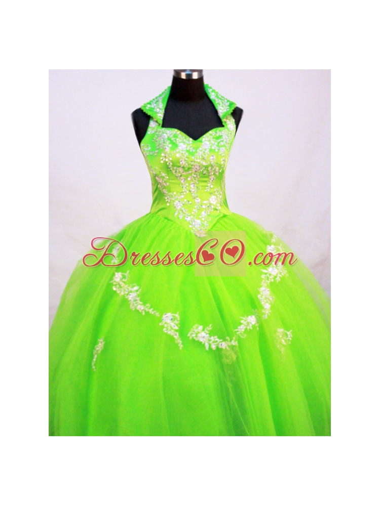 Fashionable Little Girl Pageant DressWith Halter Top and Spring Green