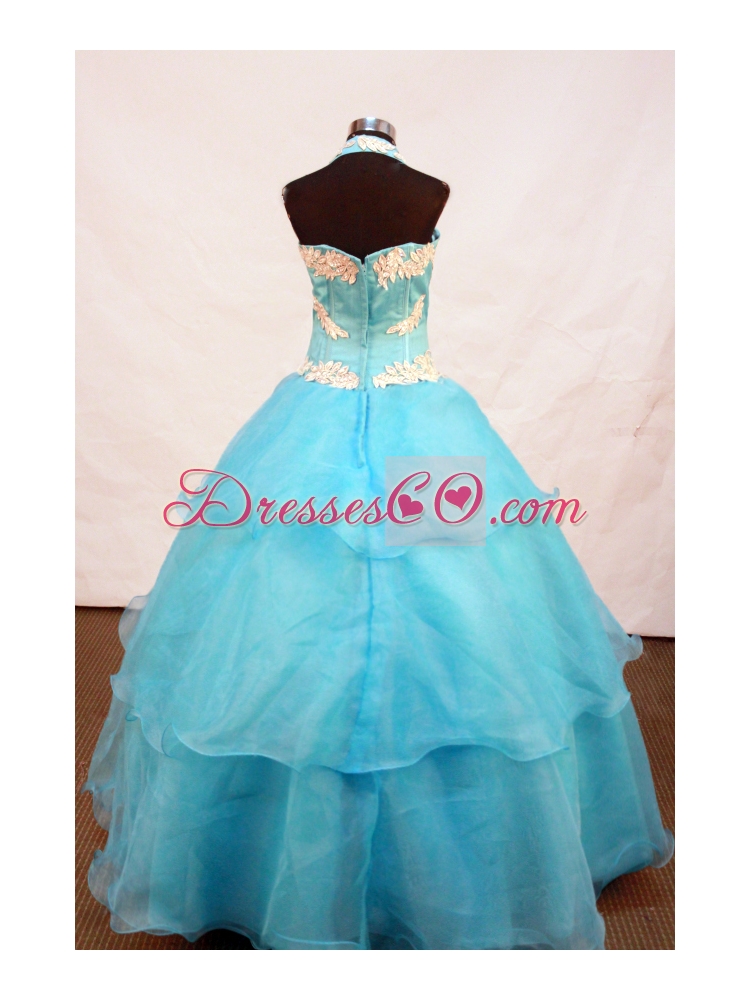 Lovely A-line Appliques Decorate Halter Long Little Pageant Girl Dress