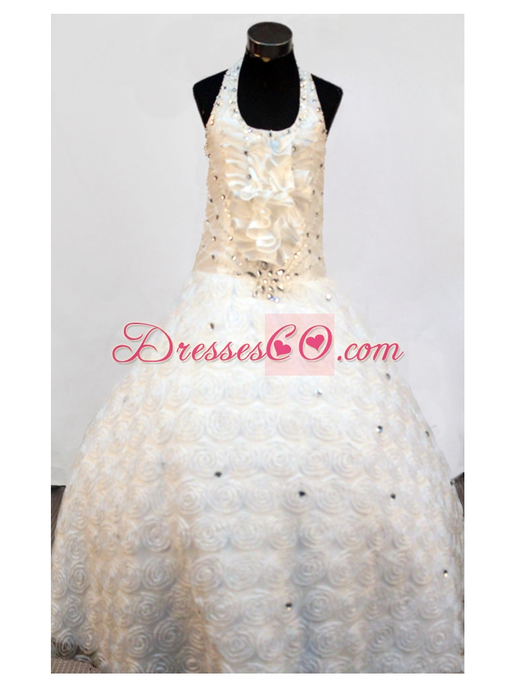 Luxurious Ball Gown Halter Little Girl Pageant Dress For Long