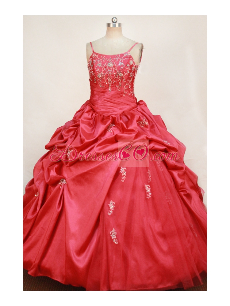Red Little Girl Pageant DressWith Appliques Pick-ups and Straps