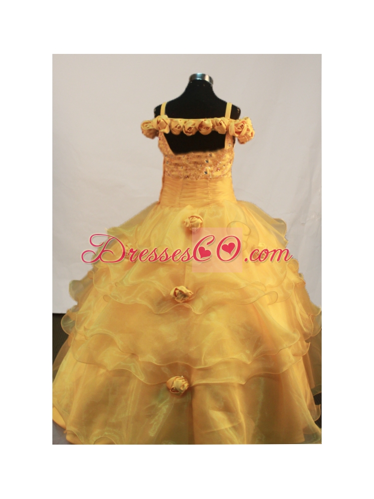 Romantic Hand Made Flowers Ball Gown Little Girl Pageant Dress Straps Long