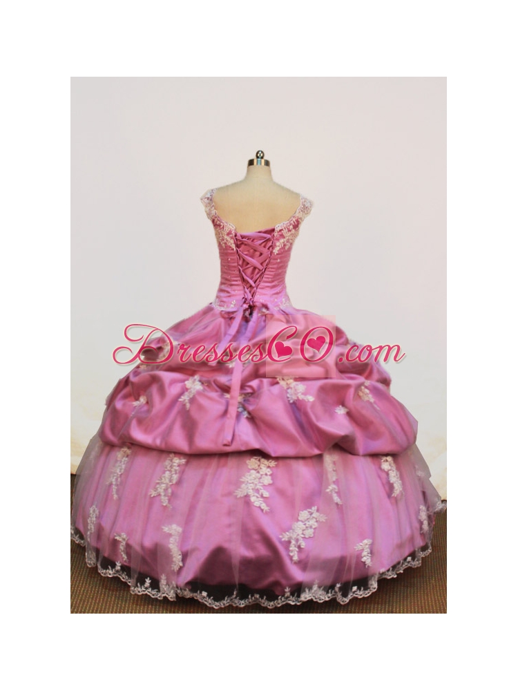Rose Pink Little Girl Pageant DressWith Appliques Pick-ups and Scoop