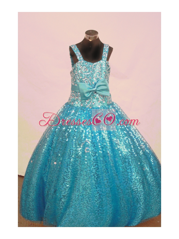 Sequin and Bowknot For Aqua Blue Little Girl Pageant Dresses