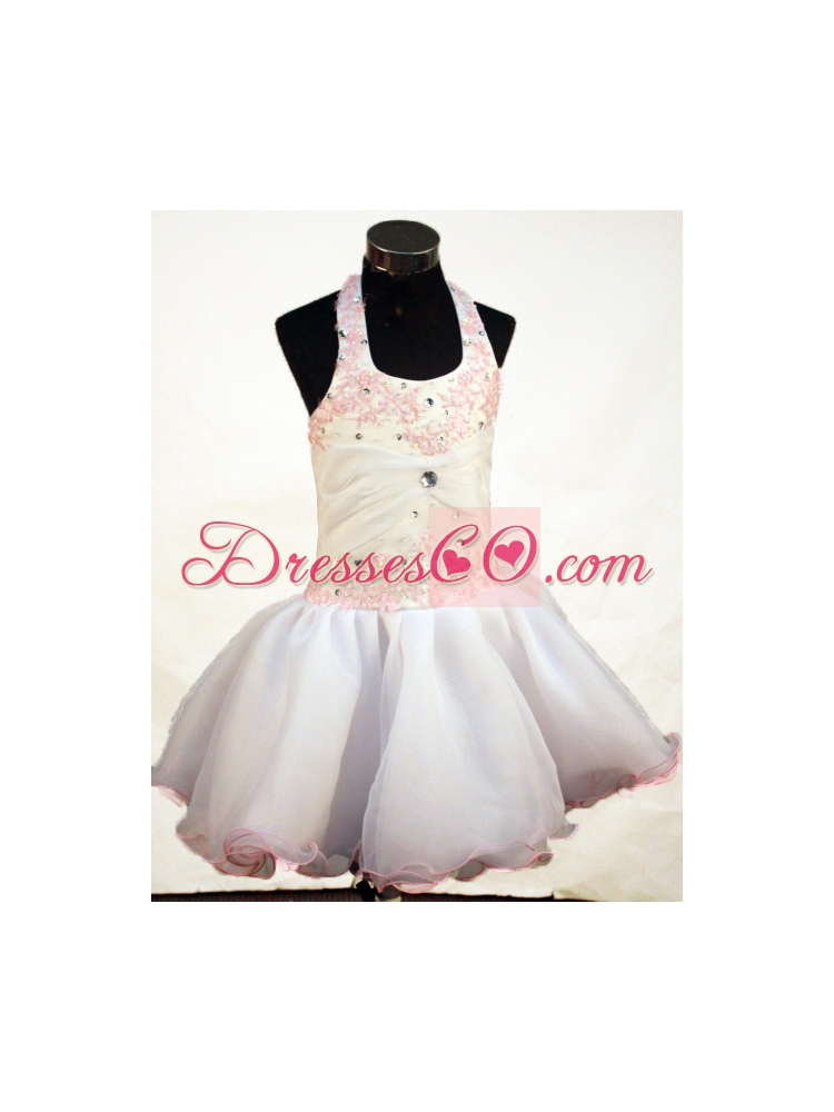 Sweet Appliques and Beading Decorate Bodice Ball Gown Halter Short Little Girl Pageant Dress
