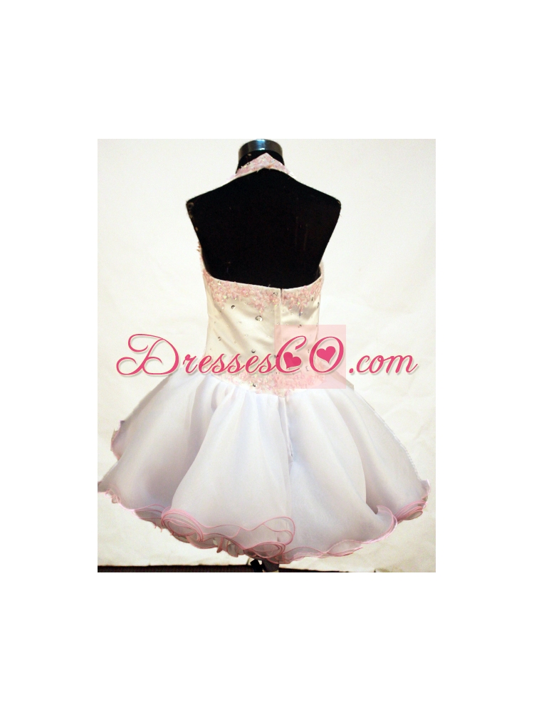 Sweet Appliques and Beading Decorate Bodice Ball Gown Halter Short Little Girl Pageant Dress