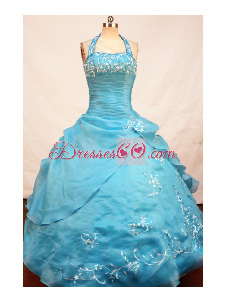 Wonderful Appliques Decorate Ball Gown Little Girl Pageant Dress Halter Long
