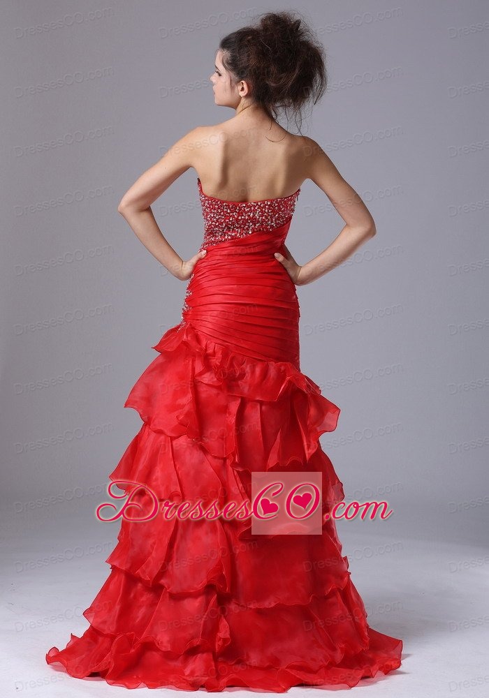 Red Party Sexy Prom Dress Mermaid Organza Long