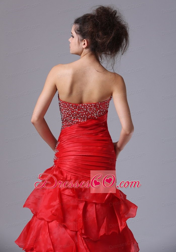 Red Party Sexy Prom Dress Mermaid Organza Long