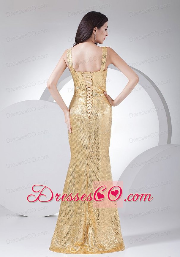 Paillette Over Skirt V-neck Prom Dress Long Gold