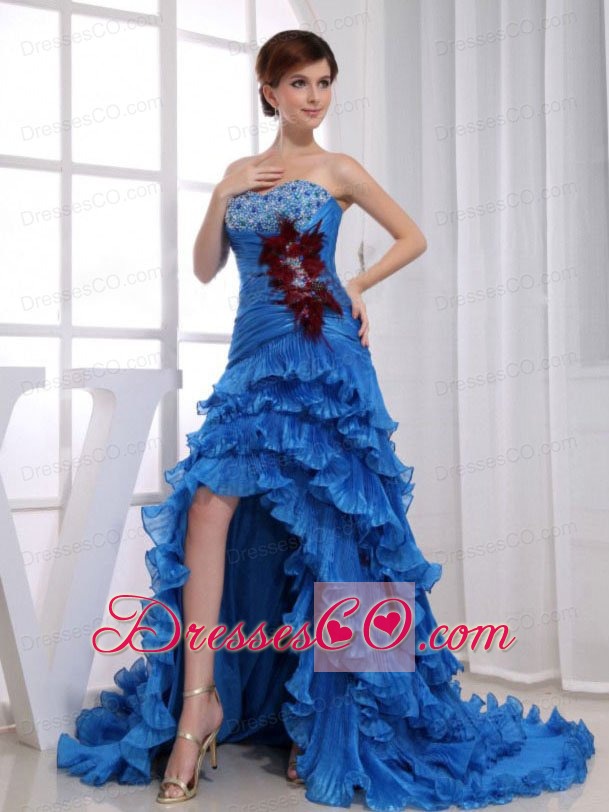 Beading Mermaid Prom Dress Organza High-low Royal Blue