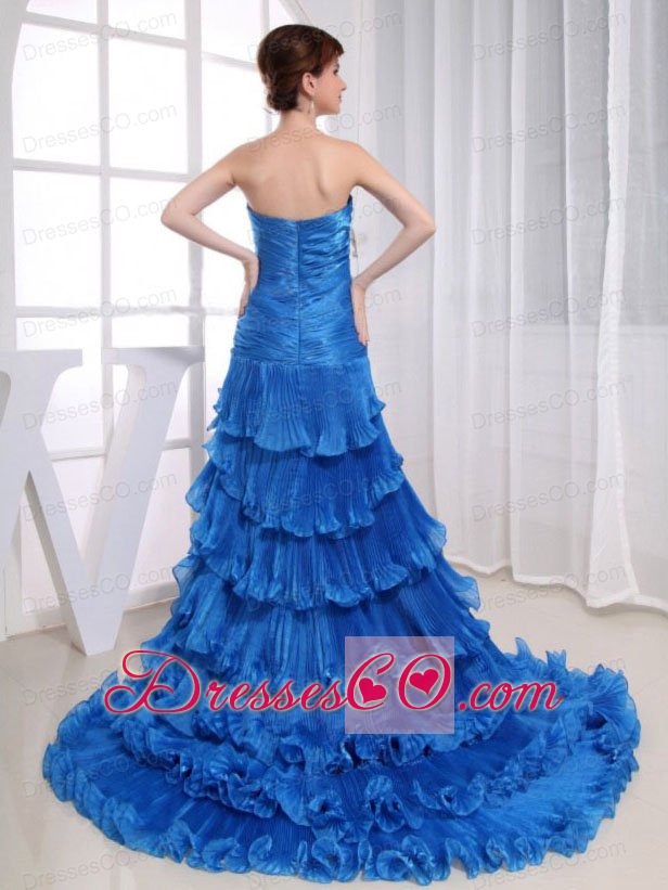 Beading Mermaid Prom Dress Organza High-low Royal Blue