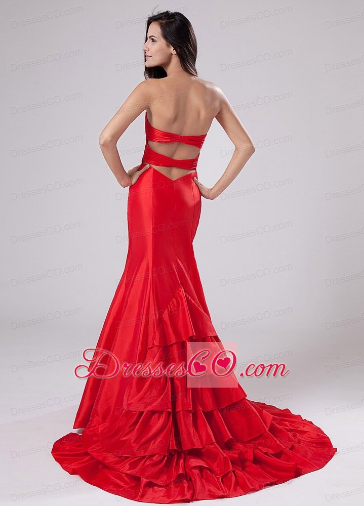 Mermaid Taffeta Brush/Sweep Prom Dress Red Beading