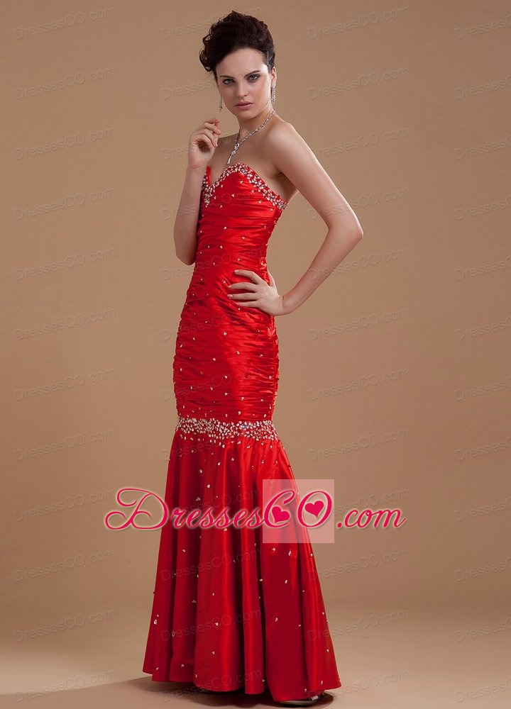 Wine Red Prom / Evening Dress With Beaded Long Taffeta Column