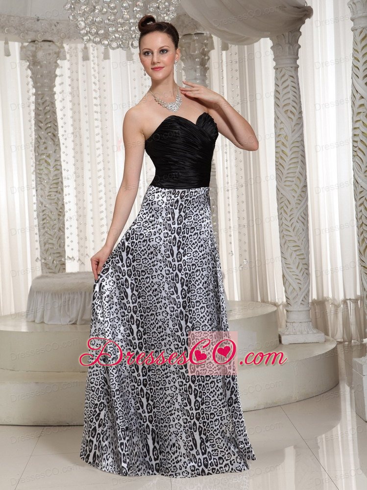 Ruched Bodice Embellishment Leopard Prom Dress With Long