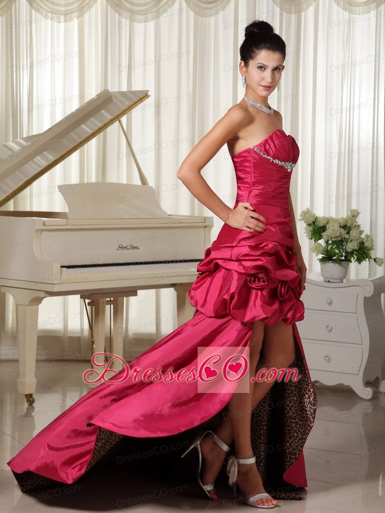 Custom Made Perfect Taffeta High-low Prom Dress Ruched and Beading Bodice