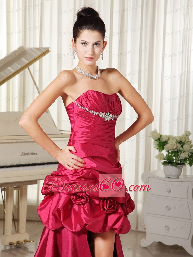 Custom Made Perfect Taffeta High-low Prom Dress Ruched and Beading Bodice
