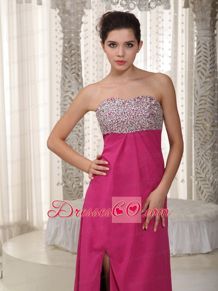 Hot Pink Empire Long Chiffon Beading Prom Dress