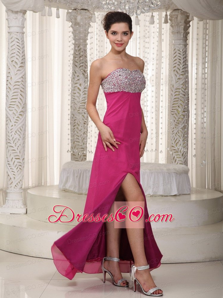 Hot Pink Empire Long Chiffon Beading Prom Dress