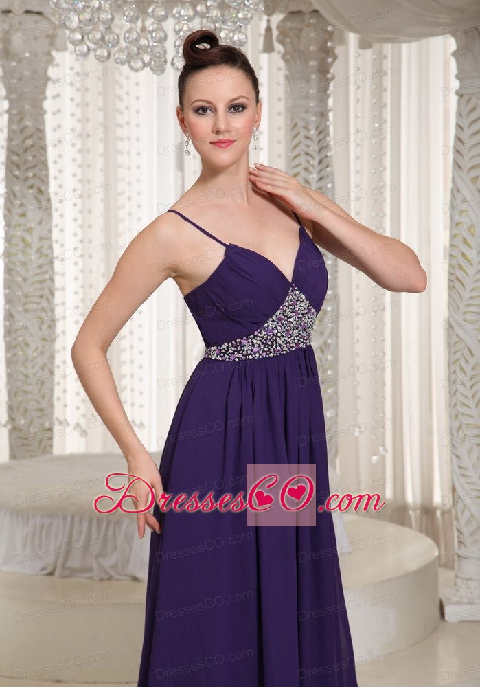 Beaded Decorate Evening Dress For Formal With Spaghetti Straps Chiffon