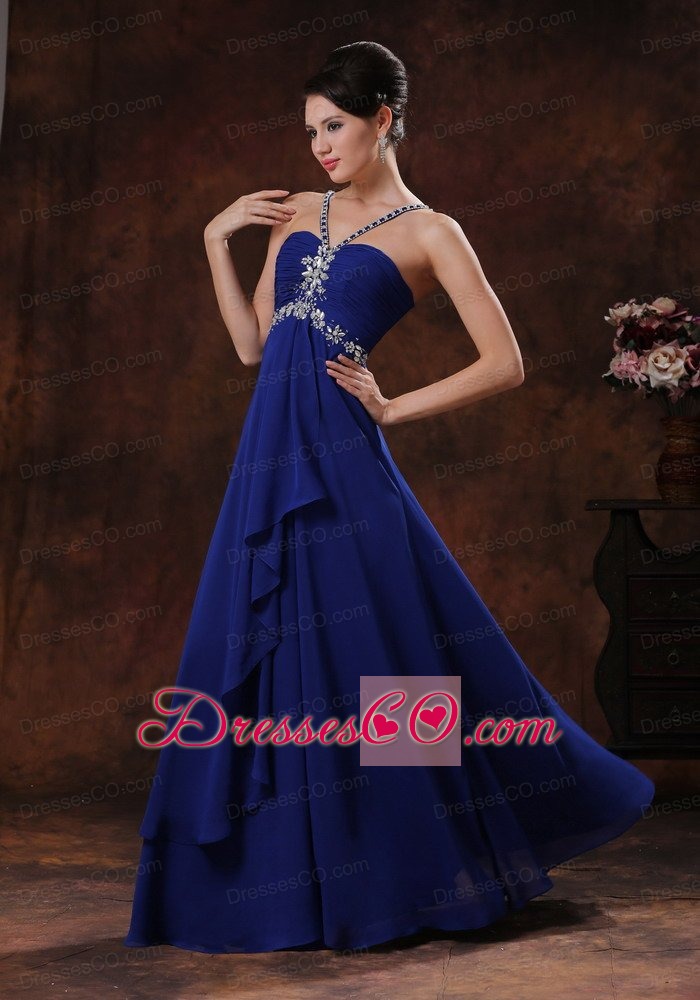 Beaded Decorate Royal Blue V-neck Prom Dress