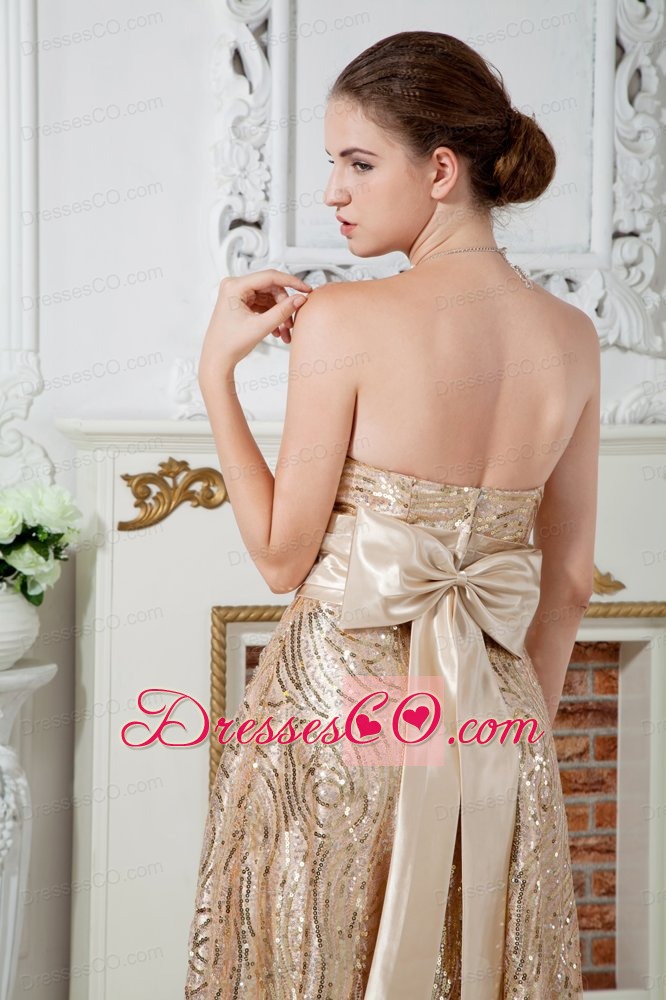 Champagne Empire Strapless Long Sequin Beading Prom Dress