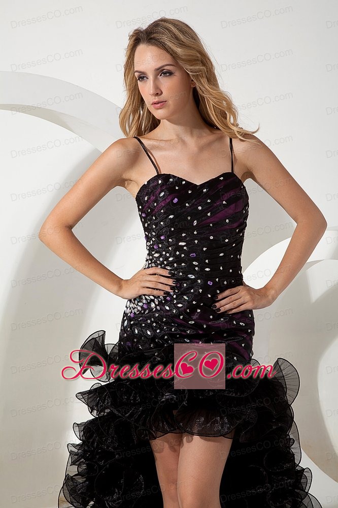 Black A-line Straps High-low Prom / Evening Dress Organza Beading
