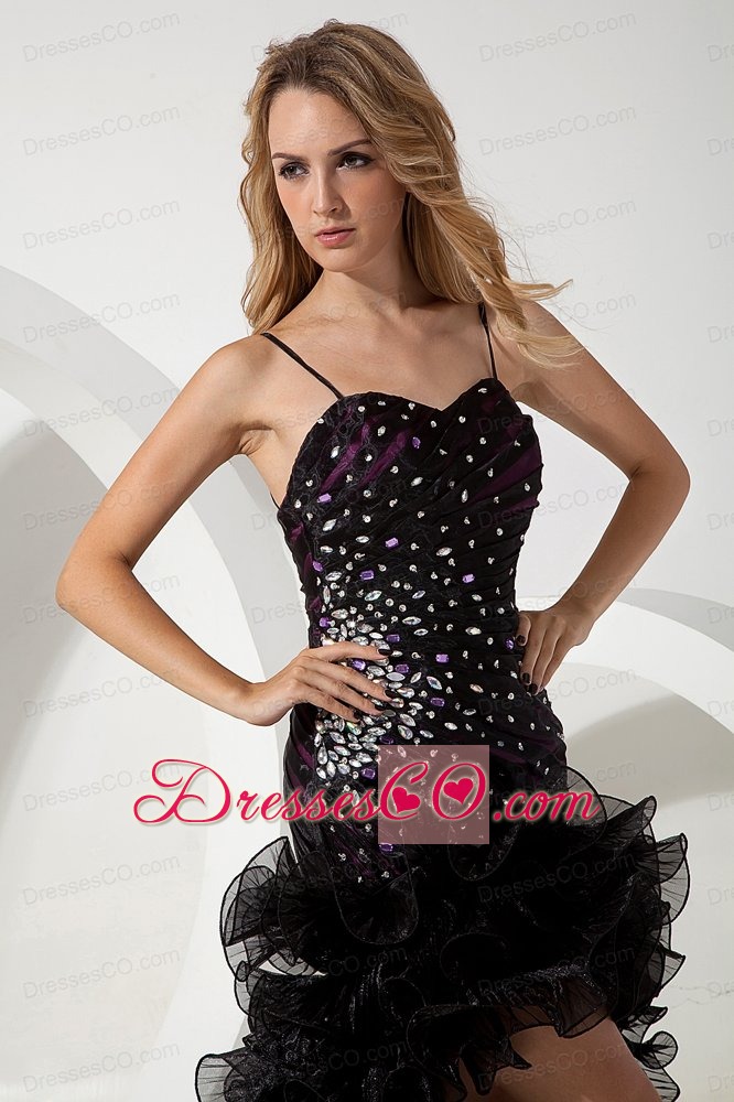 Black A-line Straps High-low Prom / Evening Dress Organza Beading