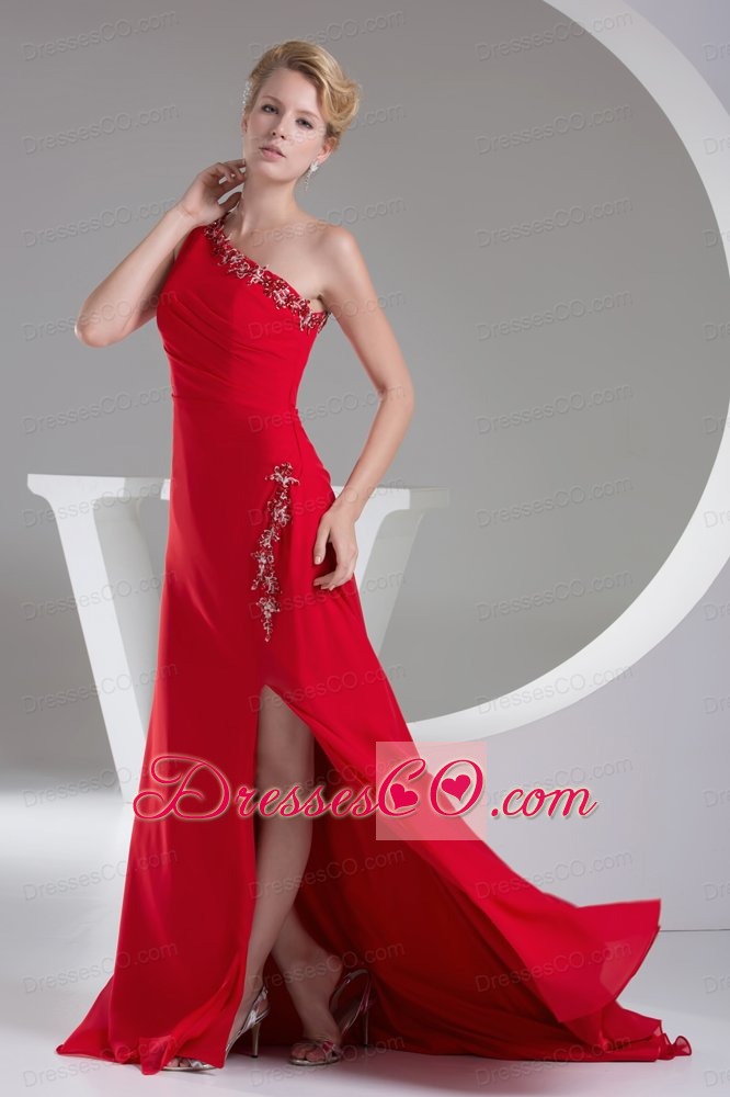 Appliques One Shoulder Red Classical Column Prom / Evening Dress