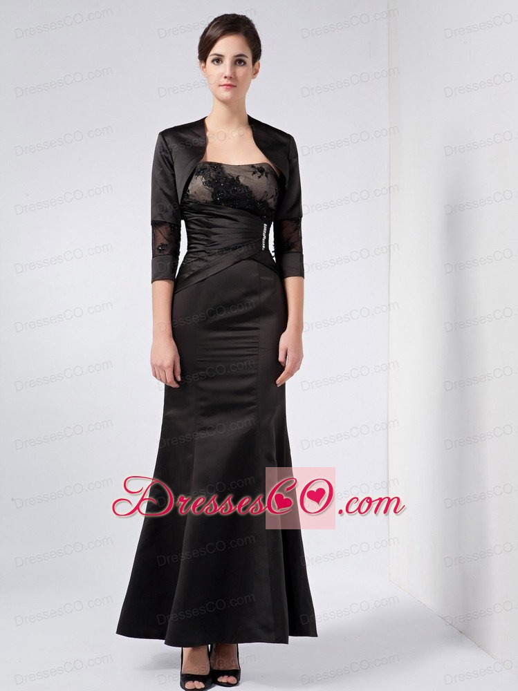 Black Column Strapless Ankle-length Taffeta Beading And Lace Mother Of The Bride Dress