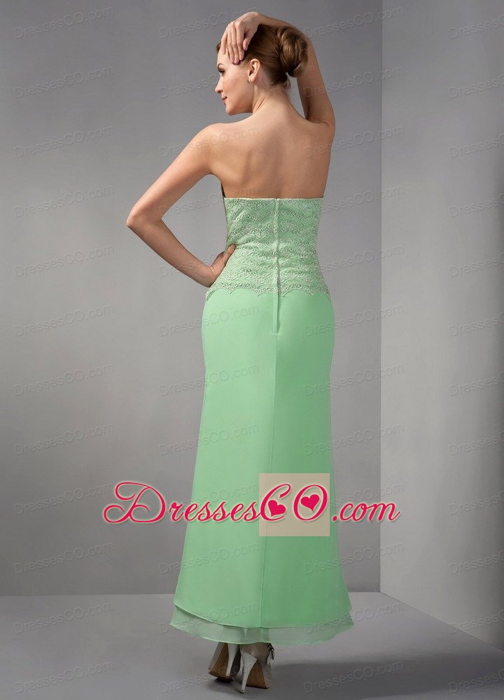Apple Green Column Strapless Ankle-length Chiffon Appliques Mother Of The Bride Dress