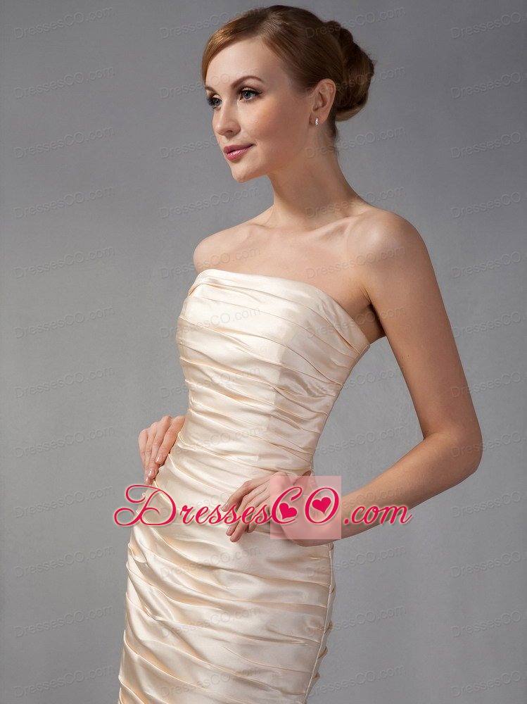 Champagne Column Strapless Mini-length Taffeta Ruched Mother Of The Bride Dress