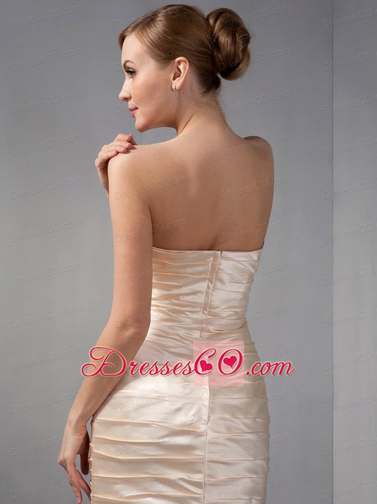 Champagne Column Strapless Mini-length Taffeta Ruched Mother Of The Bride Dress