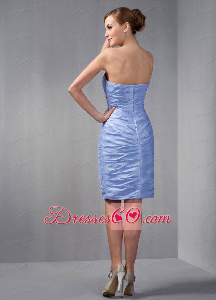 Lilac Column Knee-length Taffeta Ruched And Beading Mother Of The Bride Dress