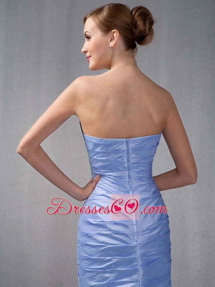 Lilac Column Knee-length Taffeta Ruched And Beading Mother Of The Bride Dress