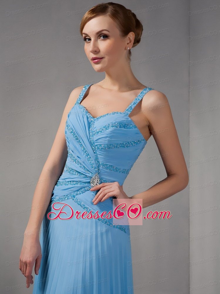 Teal Column Straps Long Chiffon Appliques Mother Of The Bride Dress
