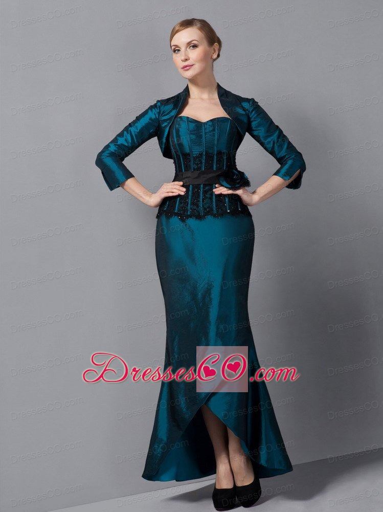 Turquoise Mermaid Ankle-length Taffeta Sash Mother Of The Bride Dress