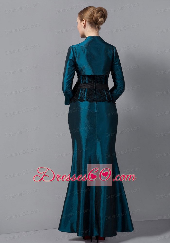 Turquoise Mermaid Ankle-length Taffeta Sash Mother Of The Bride Dress