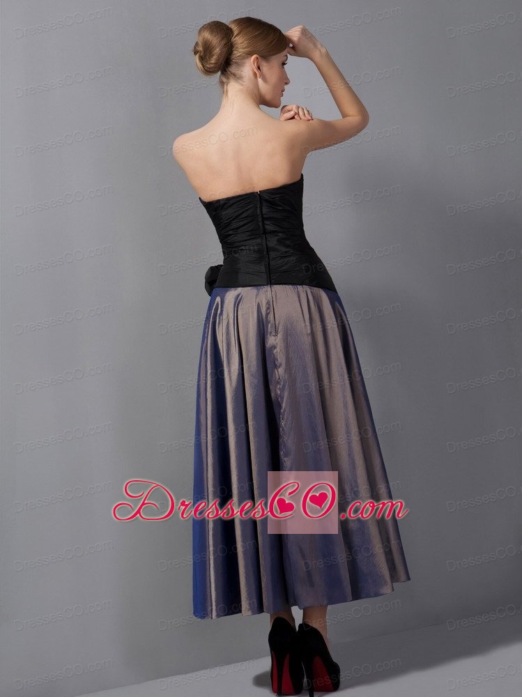 Purple Empire Strapless Ankle-length Taffeta Hand Made Flowers Mother Of The Bride Dress