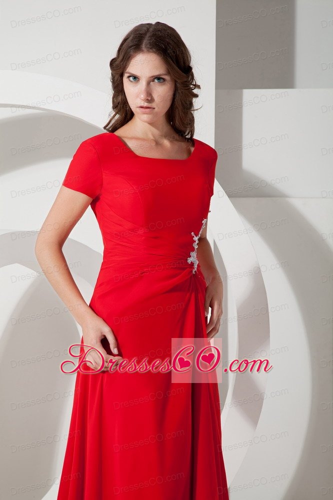 Red Empire Square Brush Chiffon Appliques Mother Of The Bride Dress