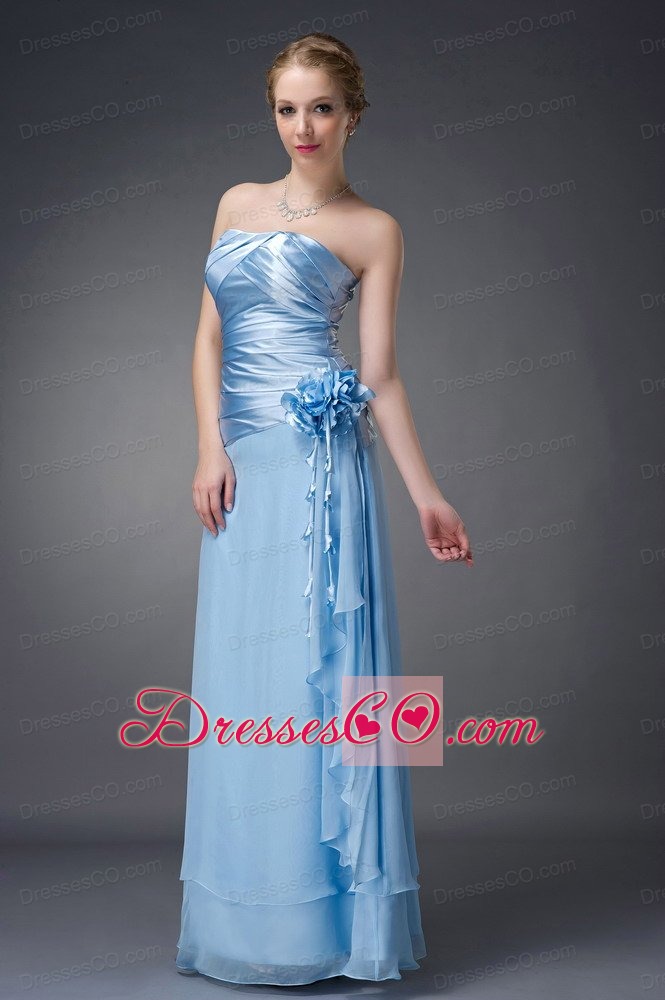Baby Blue Empire Strapless Long Chiffon Hand Made Flowers Prom / Evening Dress