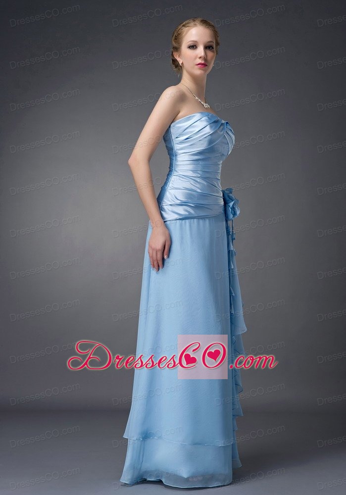 Baby Blue Empire Strapless Long Chiffon Hand Made Flowers Prom / Evening Dress
