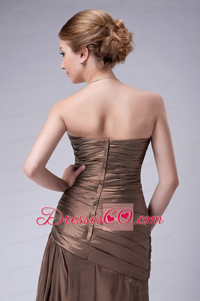 Brown Empire Strapless Long Taffeta Appliques Mother Of The Bride Dress